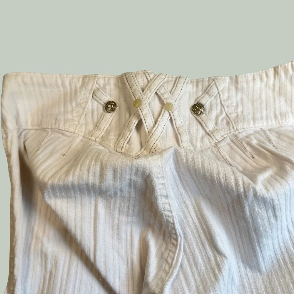Cheviotto Capri Pants Y2K White Cotton Blend Embroidered Rhinestone Size 27W